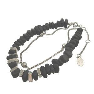 Dior Homme Double Row Stone Motif Beads Metal Black Bracelet 0673Dior HOMME